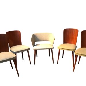 4 chaises et 1 fauteuil design années 50