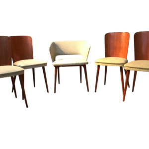 4 chaises et 1 fauteuil design années 50