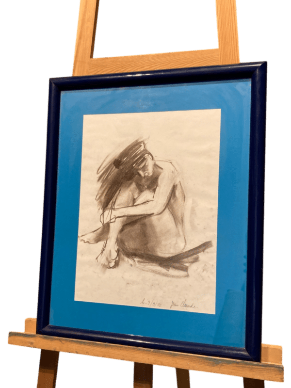 dessin au fusain femme signée jean claude