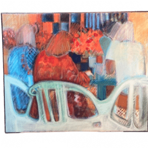 acrylique sur toile l'heure des bavardages de lydie delaigue