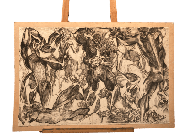 dessin contrecollé sur mica