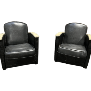 paire de fauteuils en cuir marqueterie os