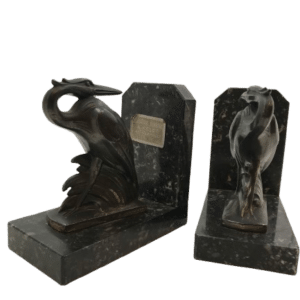 paire de serre livres art déco marbre et laiton