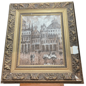 peinture sur toile scene de vie signée PKYCT