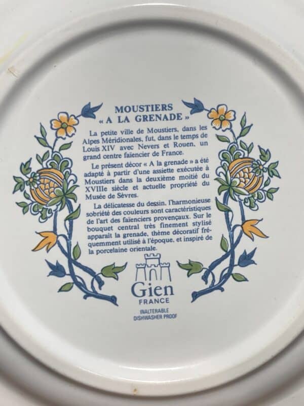 service assiettes Gien moustiers à la grenade